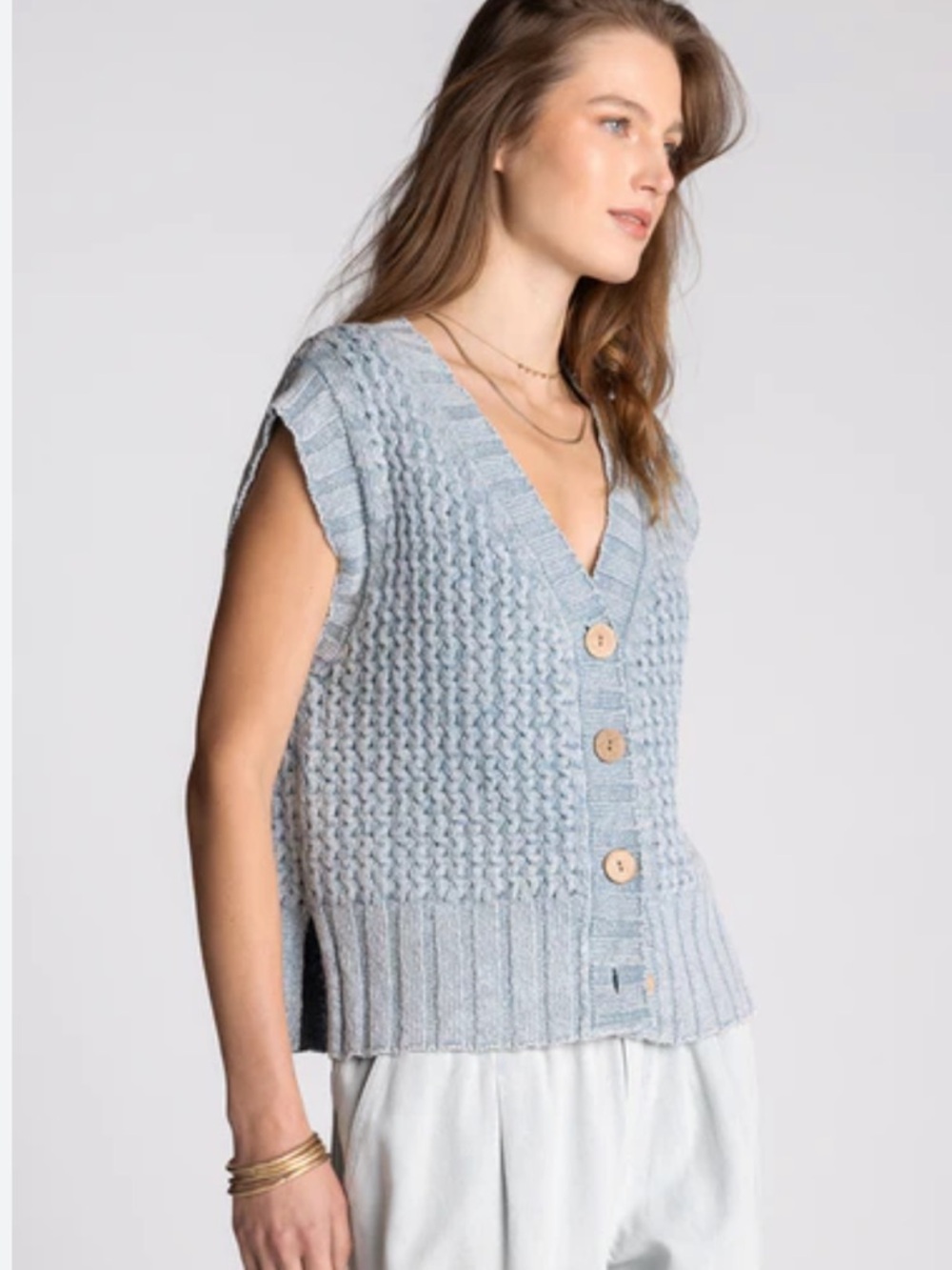 Coldwater Creek Vintage Indigo Blue Gray Cap Sleeve Sweater Cardigan Size 2X
